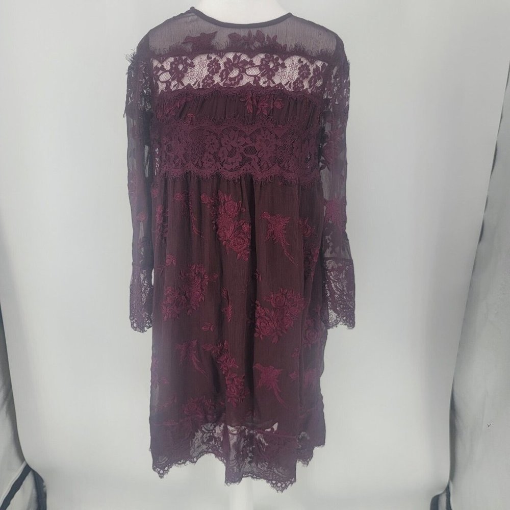 The Kooples Burgundy Embroidered Lace Dress Long Sleeve Women's Size XS